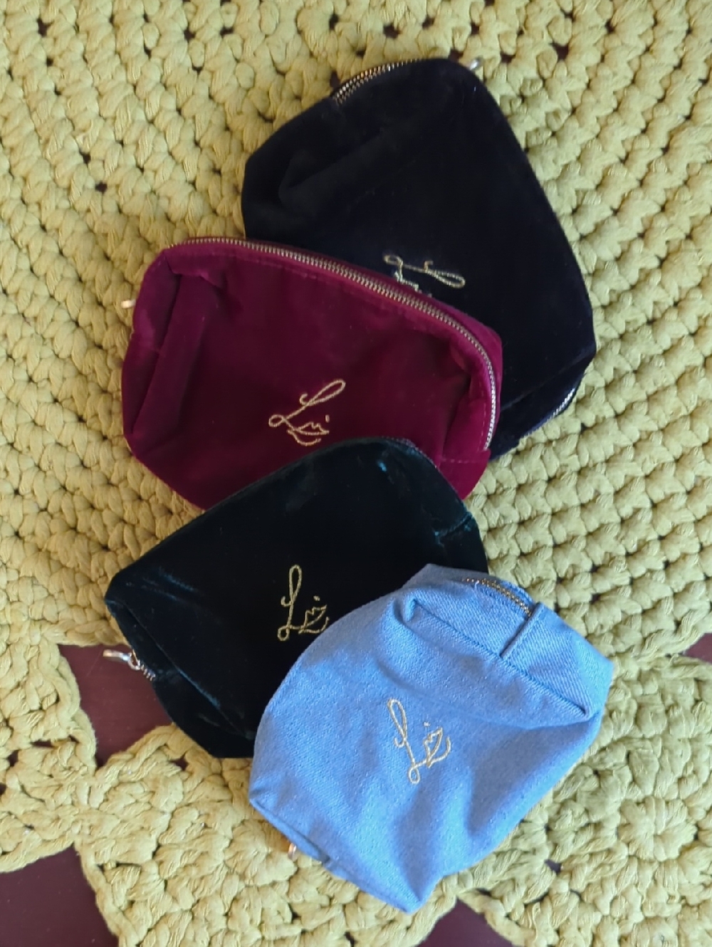 Lisa Eldridge Cosmetic Pouch with Gold Embroidery - Set Of 4